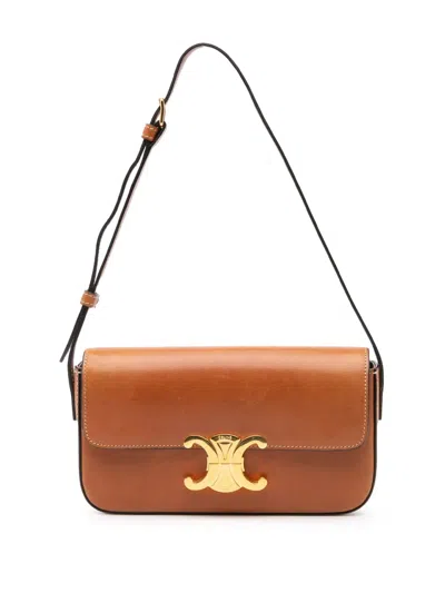Pre-owned Celine 2021 Triomphe Leather Claude Shoulder Bag In Brown