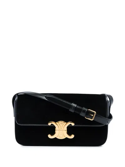 Pre-owned Celine 2021 Velvet Claude Shoulder Bag In 黑色
