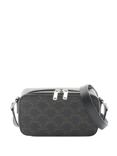 Pre-owned Celine 2021-2025 Triomphe Coated Canvas Crossbody Bag In Black