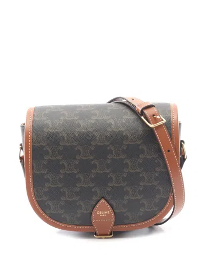 Pre-owned Celine 2021-2026 Medium Triomphe Coated Canvas Folco Crossbody Bag In Black