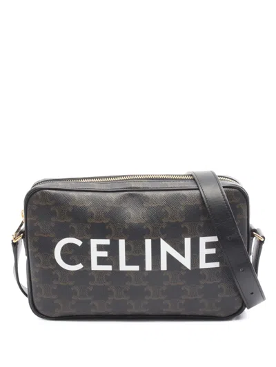 Pre-owned Celine 2021-2026 Medium Triomphe Coated Canvas Messenger Bag Crossbody Bag In Black