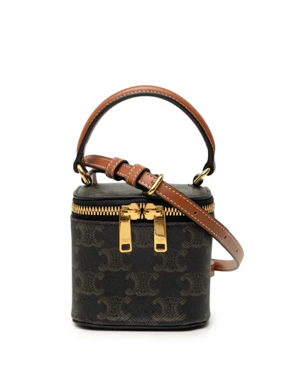 Pre-owned Celine 2021-2026 Mini Triomphe Coated Canvas Vanity Case Satchel In Brown