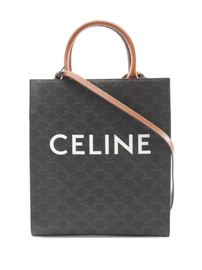 Pre-owned Celine 2021-2026 Small Triomphe Coated Canvas Vertical Cabas Satchel In Black