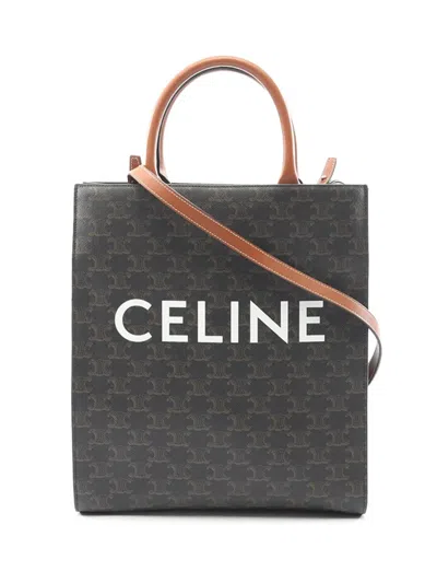 Pre-owned Celine 2021-2026 Small Triomphe Coated Canvas Vertical Cabas Tote Bag In Black
