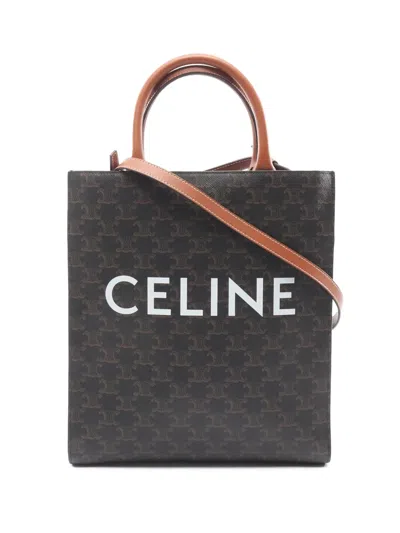 Pre-owned Celine 2021-2026 Small Triomphe Coated Canvas Vertical Cabas Tote Satchel In Black