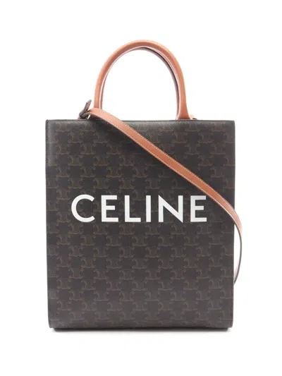 Pre-owned Celine 2021-2026 Small Triomphe Coated Canvas Vertical Cabas Tote Satchel In Brown