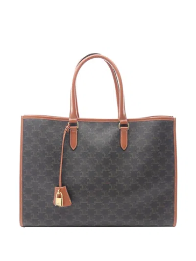 Pre-owned Celine 2021-2026 Triomphe Coated Canvas Horizontal Cabas Tote Bag In Black