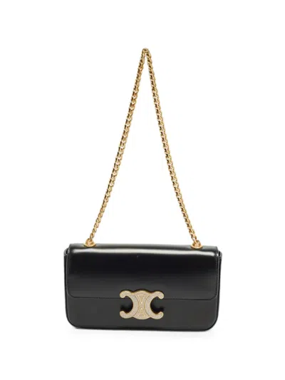 Pre-owned Celine 2022 Claude Crystal-embellished Shoulder Bag In Black