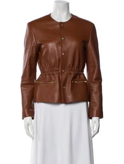 Pre-owned Celine 2022 Lambskin Biker Jacket In Brown
