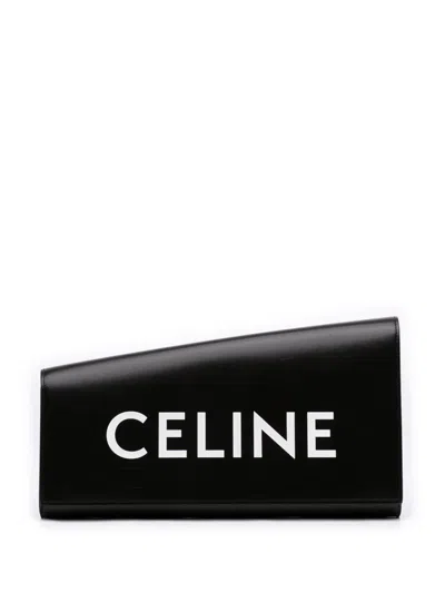 Pre-owned Celine 2022 Leather Asymmetric Logo Clutch Bag In Black
