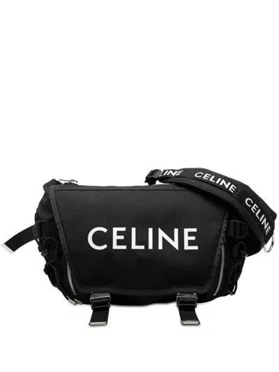 Pre-owned Celine 2022 Medium Nylon Logo Trekking Messenger Bag Crossbody Bag In Black