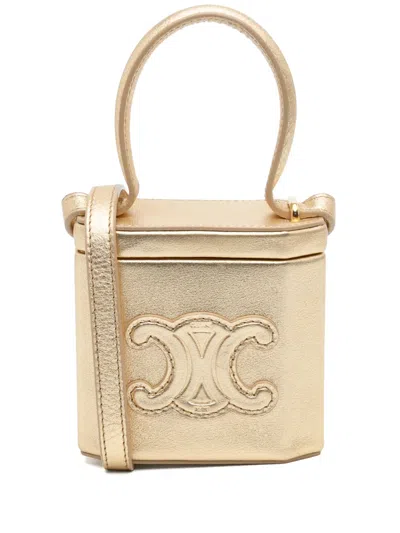 Pre-owned Celine 2022 Metallic Calfskin Triomphe Lock Bag Satchel In Gold