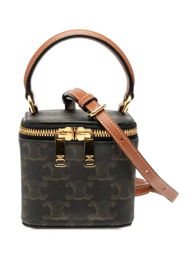 Pre-owned Celine 2022 Mini Triomphe Coated Canvas Vanity Case Satchel In Brown