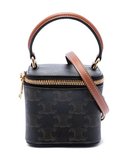 Pre-owned Celine 2022 Mini Triomphe Coated Canvas Vanity Case Satchel In Brown