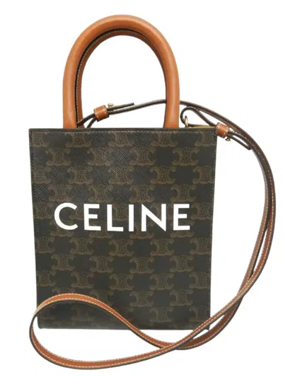 Pre-owned Celine 2022 Mini Triomphe Coated Canvas Vertical Cabas Satchel In Brown