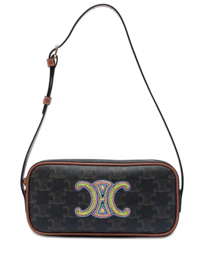 Pre-owned Celine 2022 Mini Triomphe Cuir Coated Canvas Camera Bag Shoulder Bag In Brown