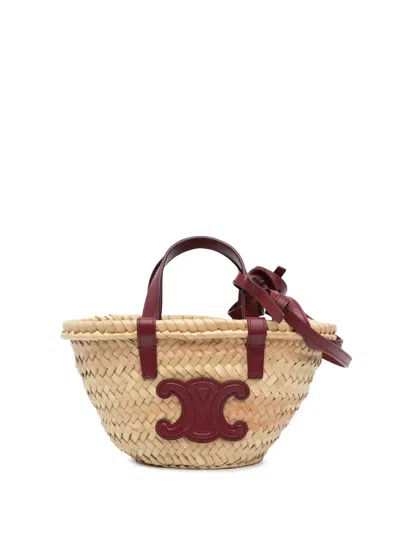 Pre-owned Celine 2022 Mini Triomphe Raffia Classic Panier Satchel In Brown