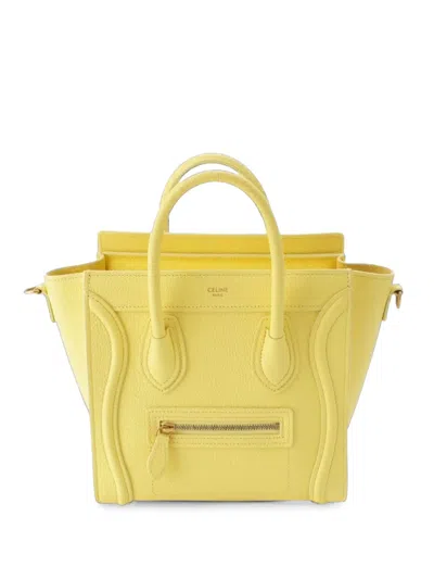 Pre-owned Celine 2022 Nano Grained Calfskin Luggage Tote Satchel In Yellow