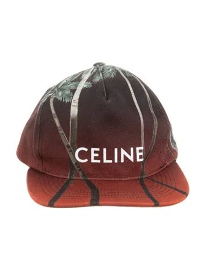 Pre-owned Celine 2022 Palm Trees Print Snapback Cap In Burgundy/orange