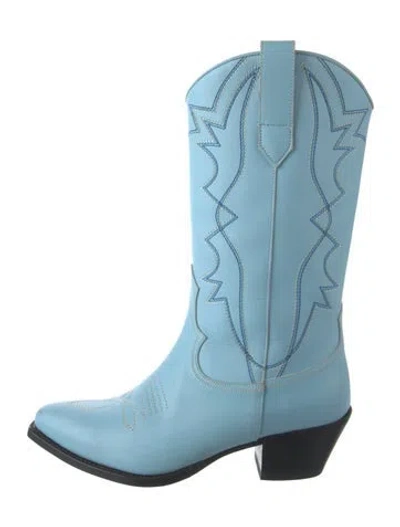 Pre-owned Celine 2022 Shiny Bull Western Boots In Blue