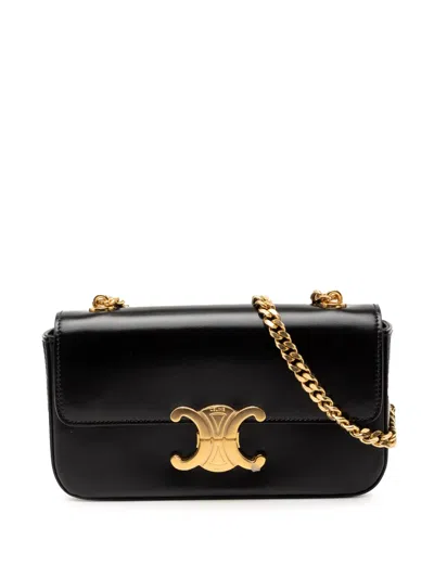 Pre-owned Celine 2022 Shiny Calfskin Claude Chain Shoulder Bag In Black