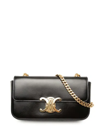 Pre-owned Celine 2022 Shiny Calfskin Claude Chain Shoulder Bag In Black