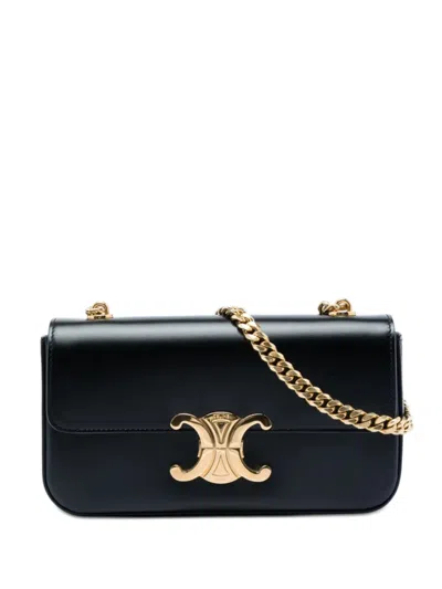 Pre-owned Celine 2022 Shiny Calfskin Claude Chain Shoulder Bag In Black