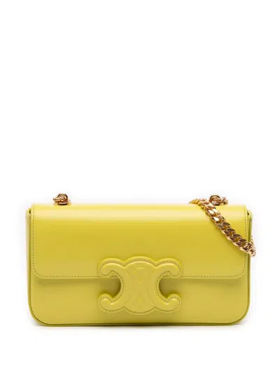 Pre-owned Celine 2022 Shiny Calfskin Claude Chain Shoulder Bag In Yellow