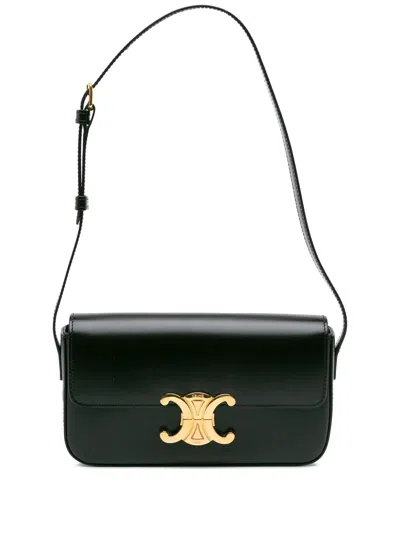 Pre-owned Celine 2022 Shiny Calfskin Claude Shoulder Bag In Black