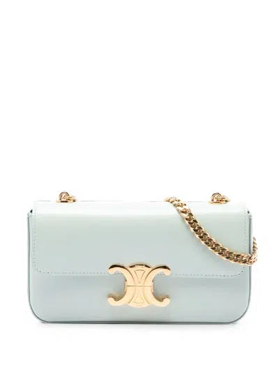 Pre-owned Celine 2022 Shiny Calfskin Triomphe Claude Chain Shoulder Bag In Green