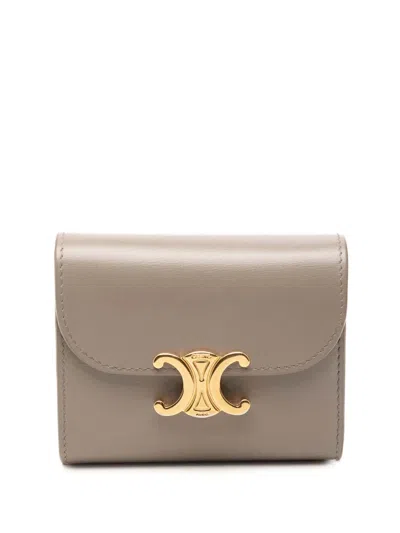 Pre-owned Celine 2022 Shiny Calfskin Triomphe Flap Wallet Small Wallets In Brown