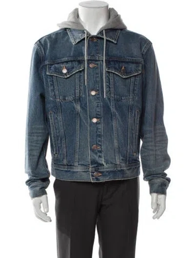 Pre-owned Celine 2022 Signature Logo Denim Jacket In Blue