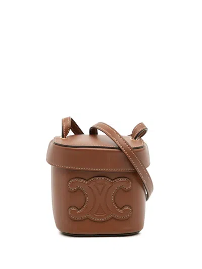 Pre-owned Celine 2022 Small Calfskin Cuir Triomphe Box Bag Crossbody Bag In Brown