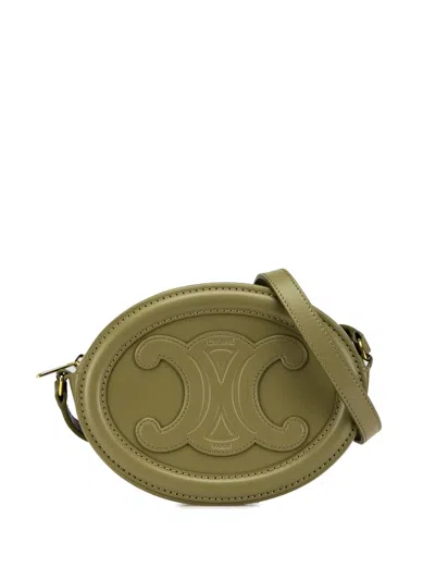 Pre-owned Celine 2022 Small Calfskin Cuir Triomphe Oval Crossbody Bag In 绿色