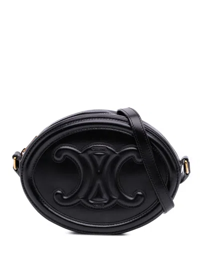 Pre-owned Celine 2022 Small Calfskin Cuir Triomphe Oval Crossbody Bag In Black