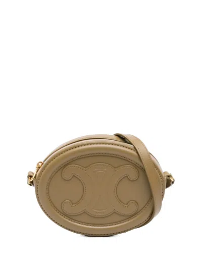 Pre-owned Celine 2022 Small Calfskin Cuir Triomphe Oval Crossbody Bag In Brown