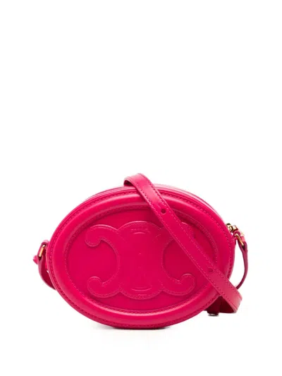 Pre-owned Celine 2022 Small Calfskin Cuir Triomphe Oval Crossbody Bag In Pink
