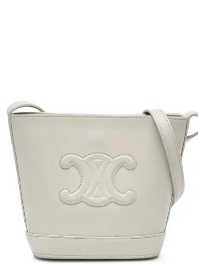 Pre-owned Celine 2022 Small Smooth Calfskin Cuir Triomphe Bucket Bag In Grey
