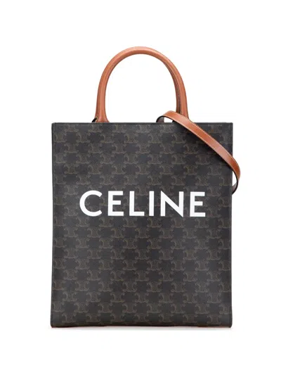 Pre-owned Celine 2022 Small Triomphe Coated Canvas Vertical Cabas Tote Satchel In Brown