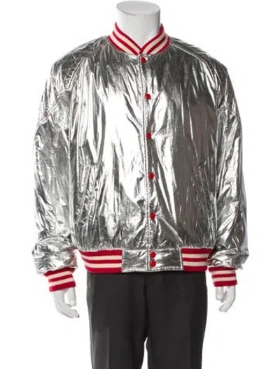 Pre-owned Celine 2022 Striped Bomber Jacket In Silver