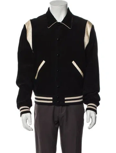 Pre-owned Celine 2022 Striped Varsity Jacket In Black