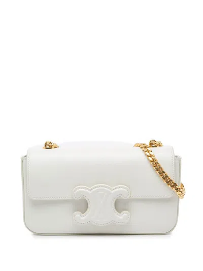 Pre-owned Celine 2022 Triomphe Calfskin Claude Shoulder Bag In White