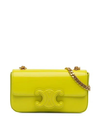 Pre-owned Celine 2022 Triomphe Calfskin Cuir Chain Shoulder Bag In Yellow