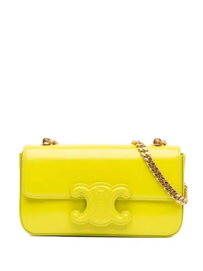 Pre-owned Celine 2022 Triomphe Calfskin Cuir Chain Shoulder Bag In Yellow