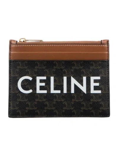 Pre-owned Celine 2022 Triomphe Card Holder In Black/brown