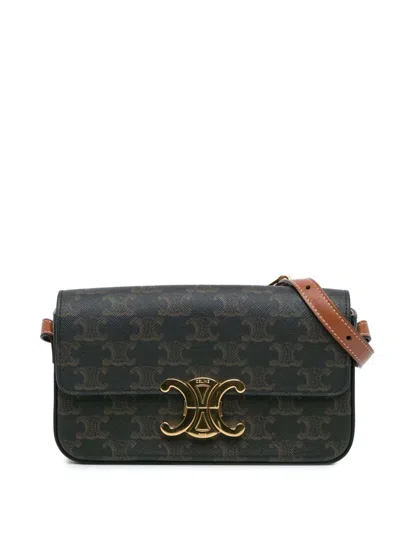 Pre-owned Celine 2022 Triomphe Coated Canvas Claude Shoulder Bag In Brown