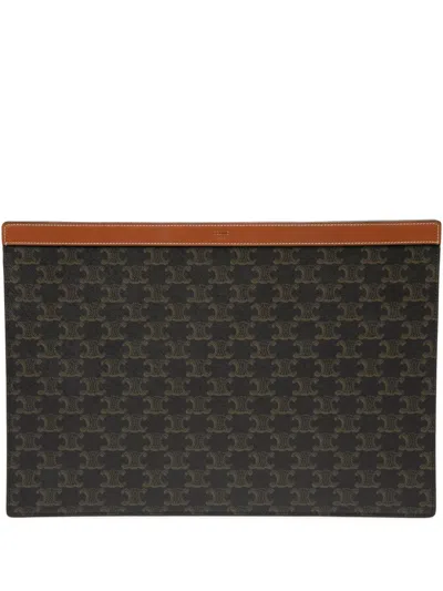 Pre-owned Celine 2022 Triomphe Coated Canvas Clutch Bag In Brown