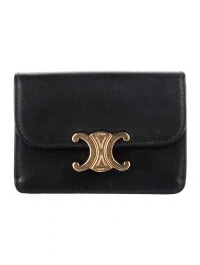 Pre-owned Celine 2022 Triomphe Compact Card Holder In Black