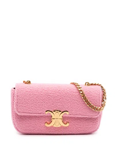 Pre-owned Celine 2022 Tweed Claude Chain Shoulder Bag In Pink