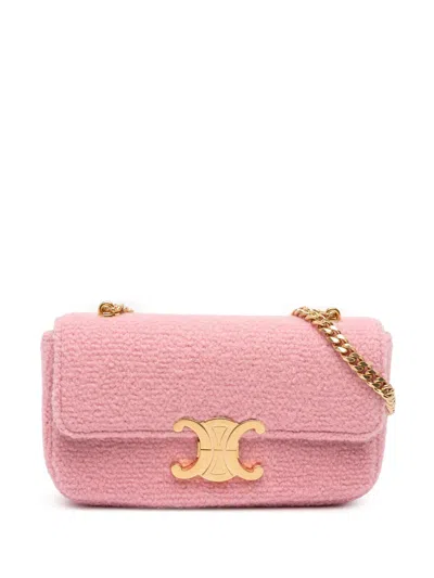 Pre-owned Celine 2022 Tweed Claude Chain Shoulder Bag In Pink